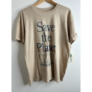 Girl Dangerous Save The Planet T Shirt Organic Cotton Graphic Print Beige Size L